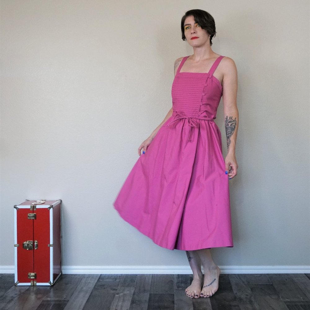 Fuchsia Summer Dress Button Up Dress with Pockets